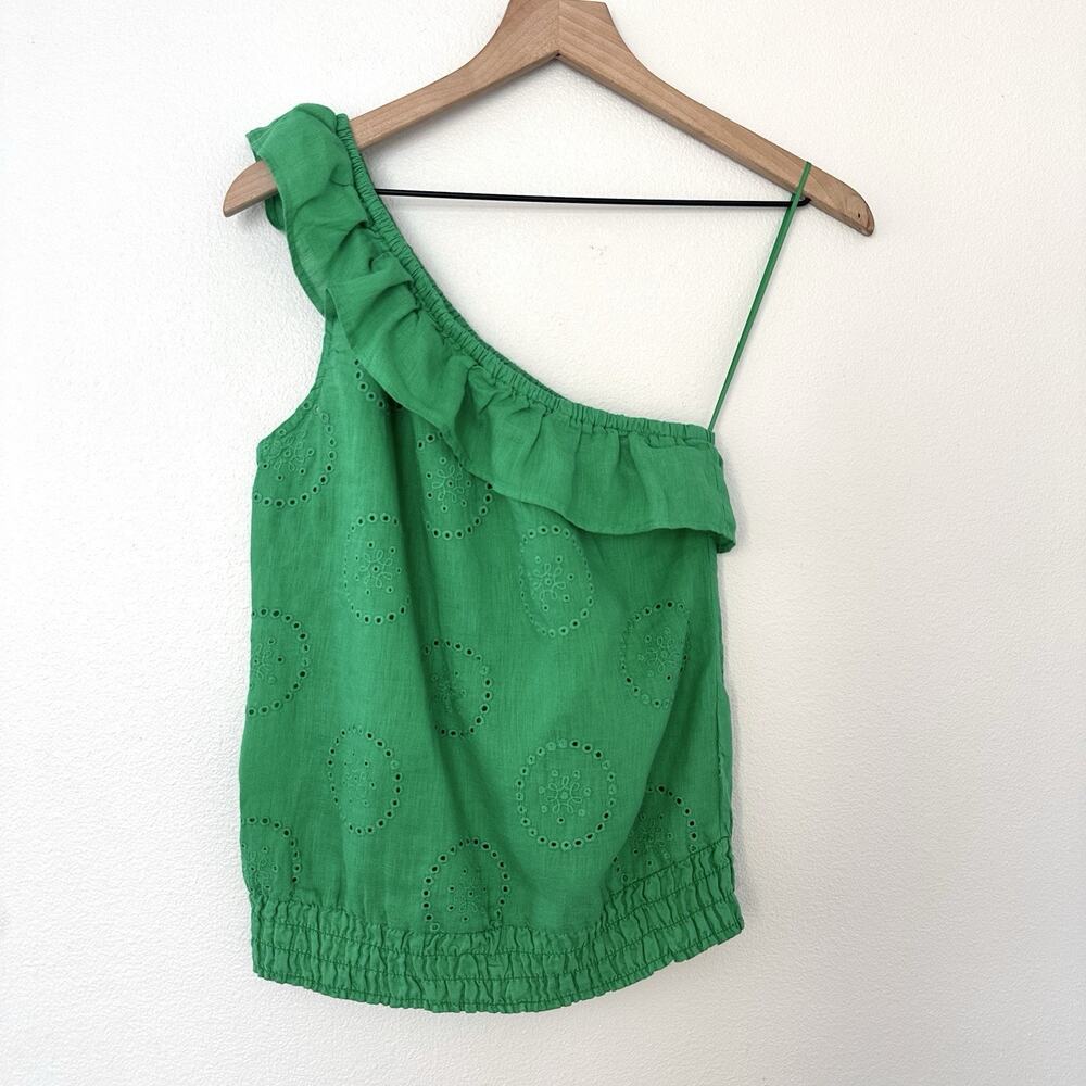 Express 100% Linen Embroidered eyelet ruffle tank Sz XS Fairy Festival Cottage